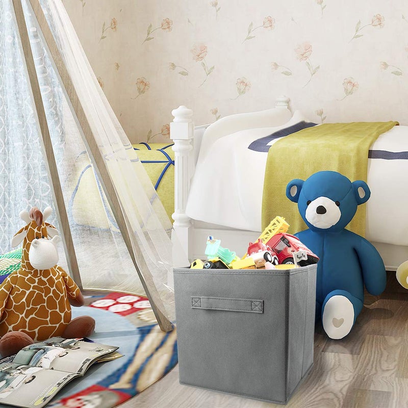 EBIGIC Mini Size 3-Pack Cube Storage Bins 9.0"x7.5"x7.5" Fabirc Foldable Closet Toy Organizer Collapsible Cloth Gray - Image 5